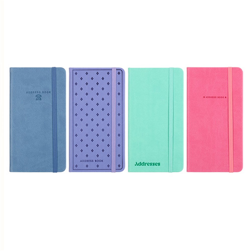 Address Book PU Cover 4 Asstd Cols Slim w Elastic