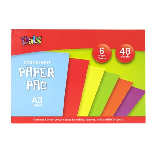 58008 - Pad Paper Colour 6 Bright Cols A3 48s 80gsm - Dats