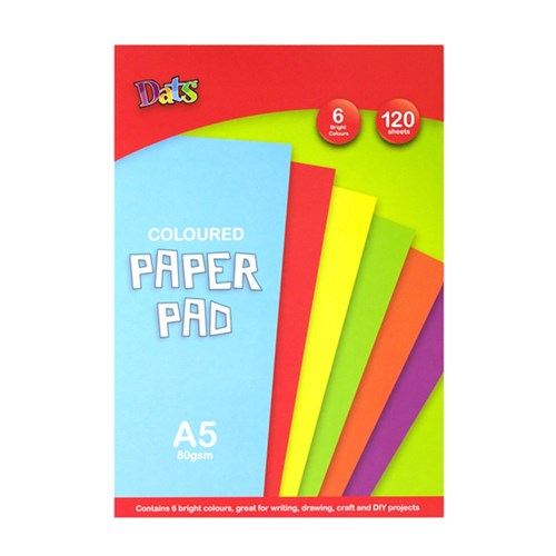 58010 - Pad Paper Colour 6 Bright Cols A5 120s 80gsm - Dats