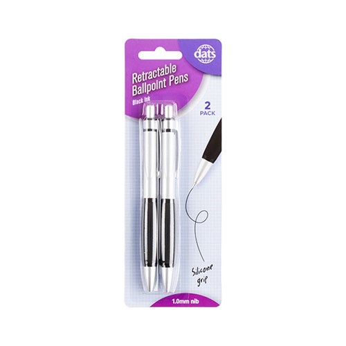 65323 - Pen Ballpoint Retractable with Silicone Grip 2pk Black Ink - Dats