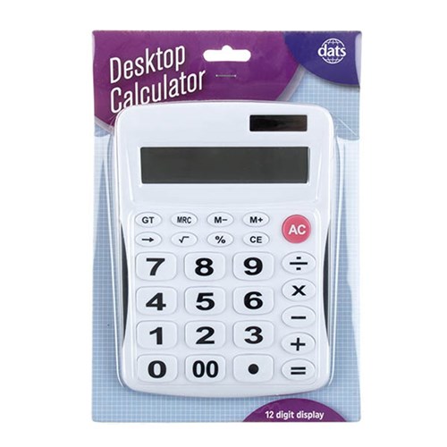 67807 - Calculator Desktop Large Keys 12 Digit White - Dats