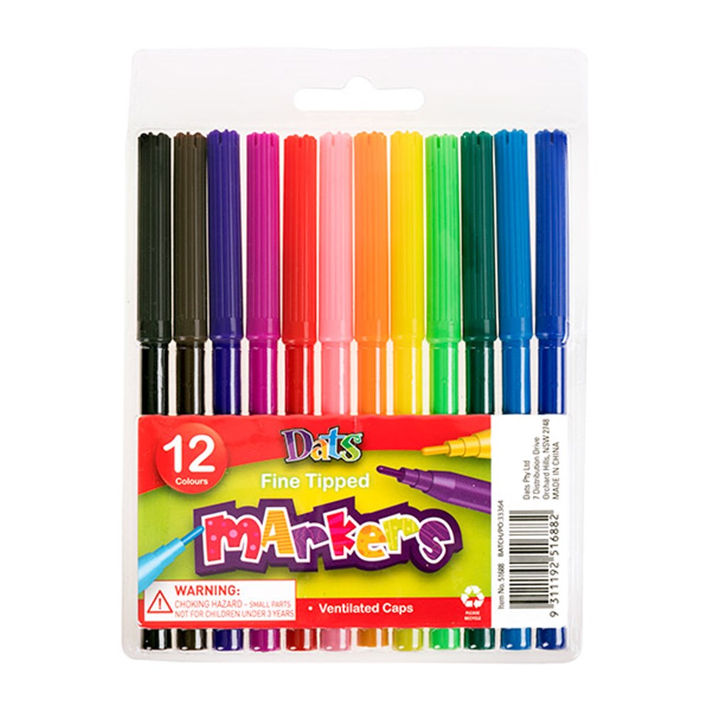 51688 - Marker Colour Fine Tip 12pk - Dats