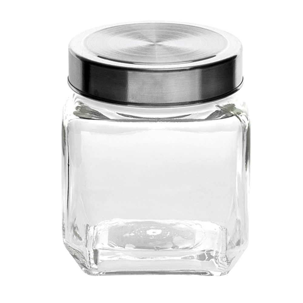 61868 - Glass Jar Square w S/Steel Lid 550ml 9x9x10.5cm - Dats