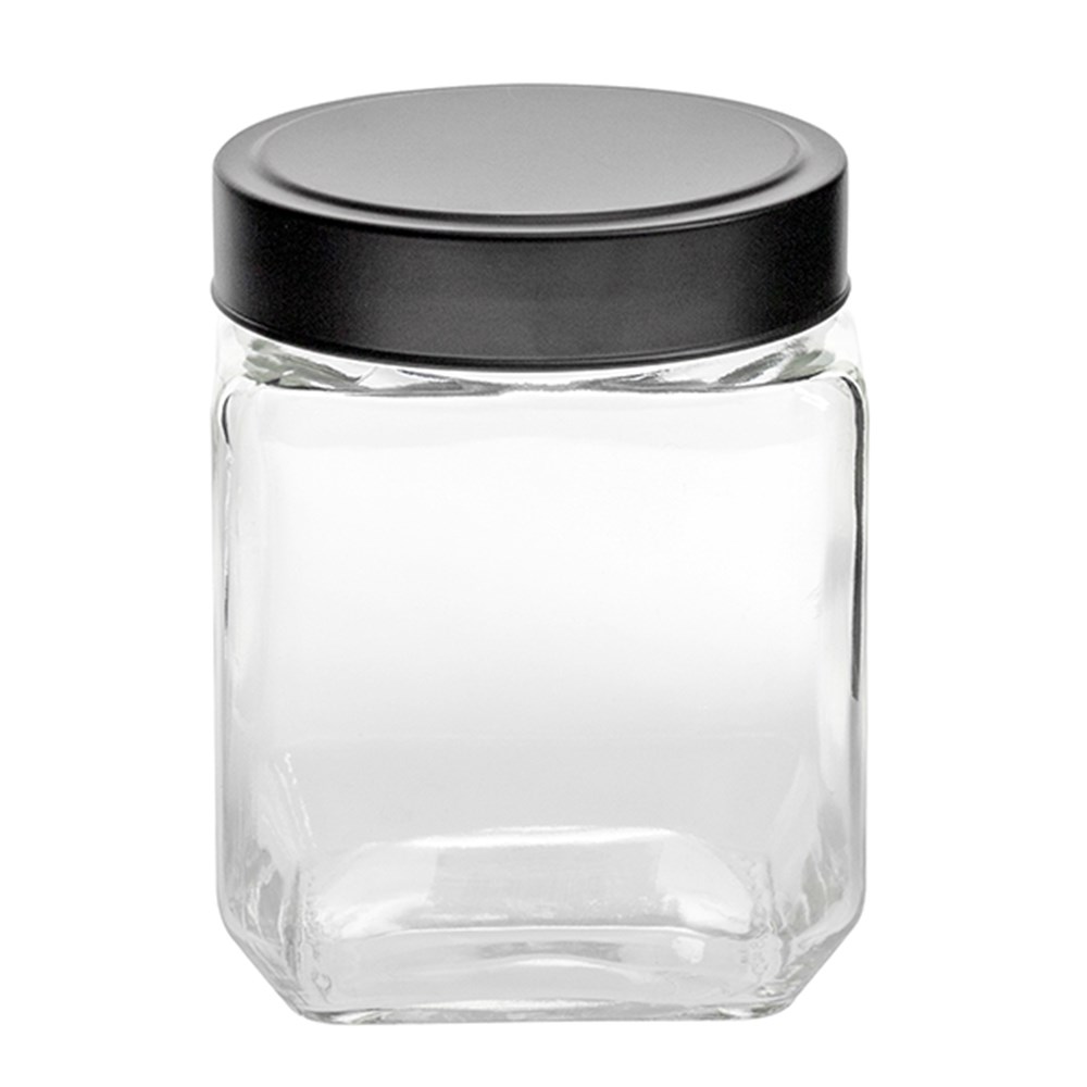 61872 - Glass Jar Square w Black Lid 1250ml 11x11x14.2cm - Dats