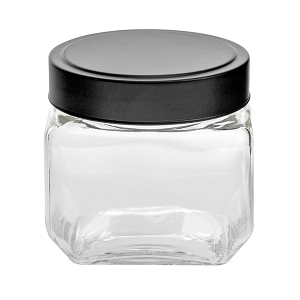 61873 - Glass Jar Square w Black Lid 800ml 11x11x11cm - Dats