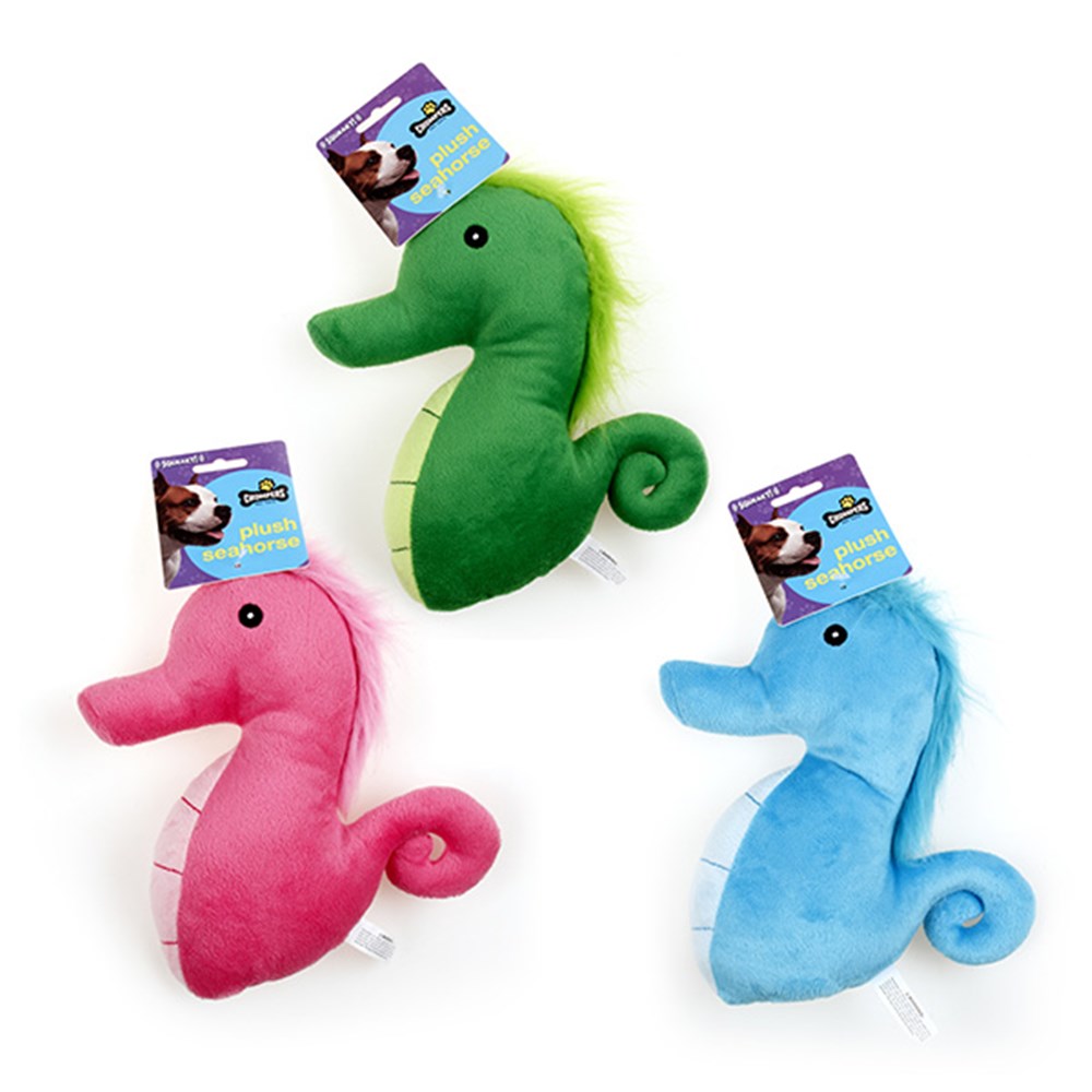 67126 - Dog Toy Plush Seahorse Squeaky 3 Asstd Colours 22cm - Dats